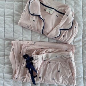 Soma XL Pink Dragonfly Print Pajama Set Short Sleeve Button Top + Pants